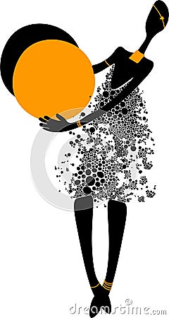 Abstraction girl in a transparent dress dancing with tambourines Vector Illustration